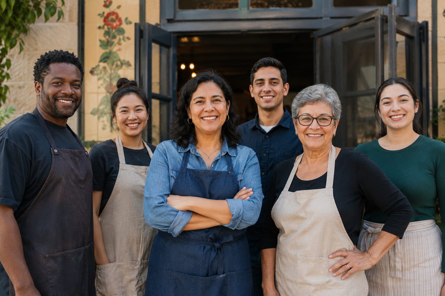 A confident local business owner and team